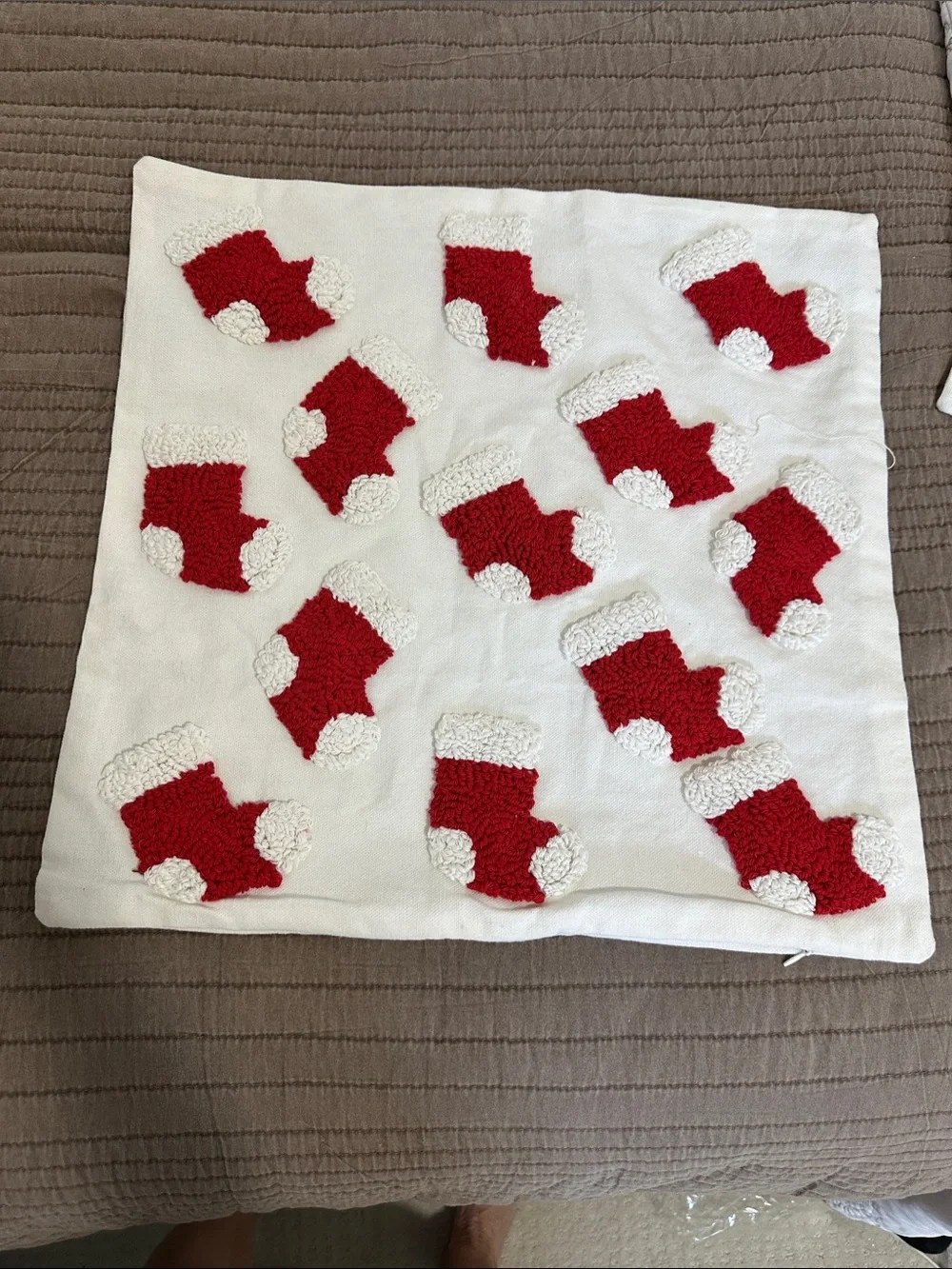 Christmas Festive Red & White Holiday Stocking pillow cast 17” square set of 2